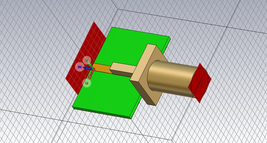 CST Studio Suite simulation model of the 2.5 GHz inset-fed microstrip patch antenna